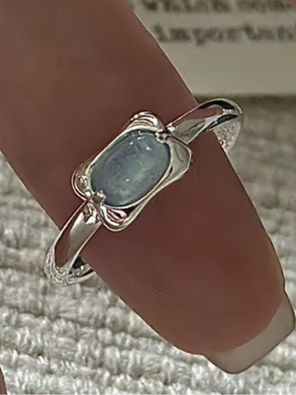 925 Sterling Silver Delicate Minimalist Ring with Light Blue Stone